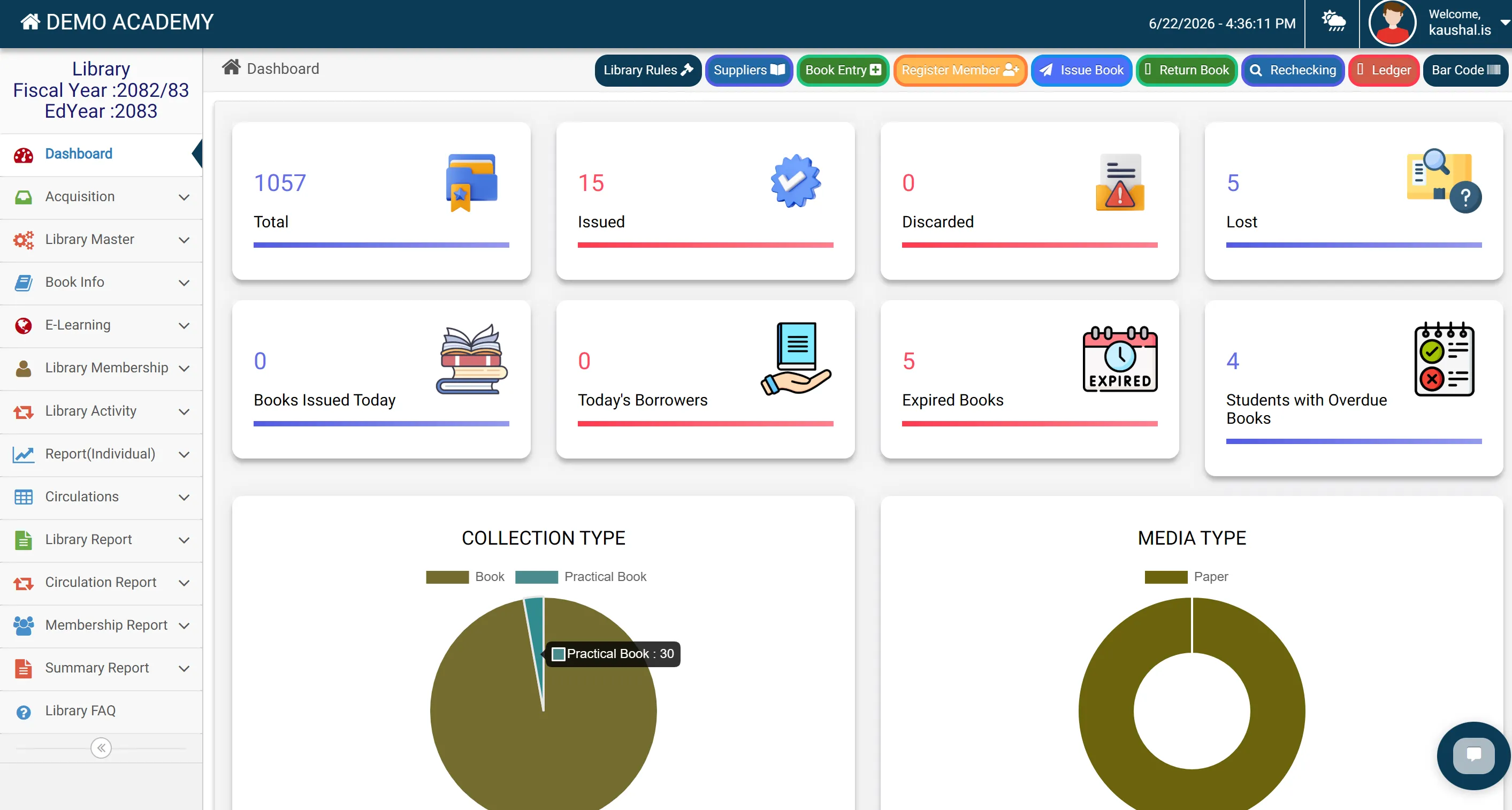 InSchoolERP LibaryModule Dashboard