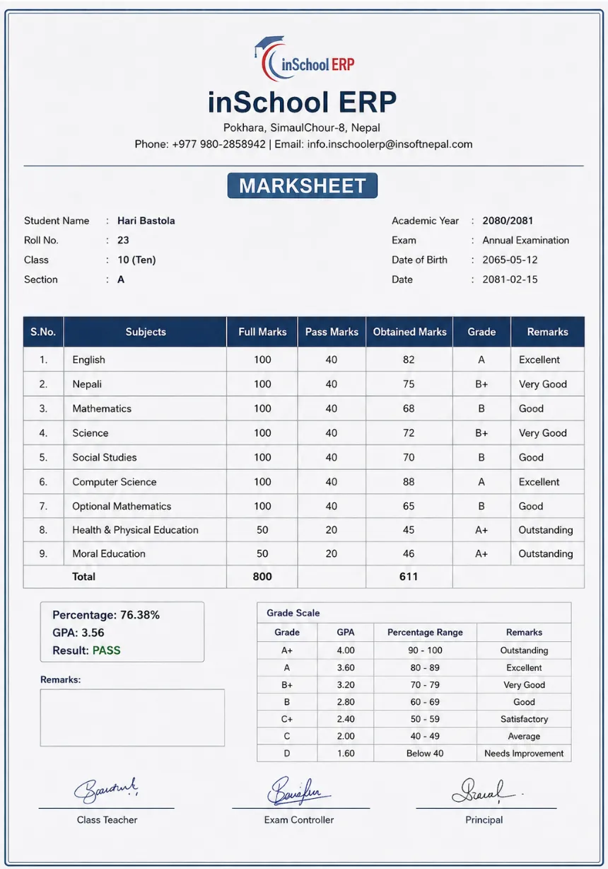 Marksheet generation and academic transcript automation