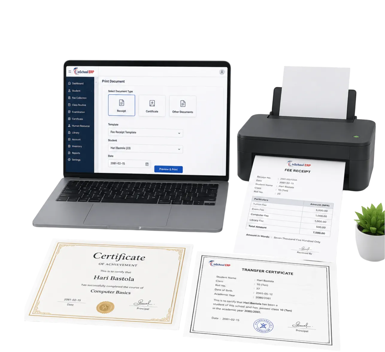 Smart printing system for receipts, certificates, and documents